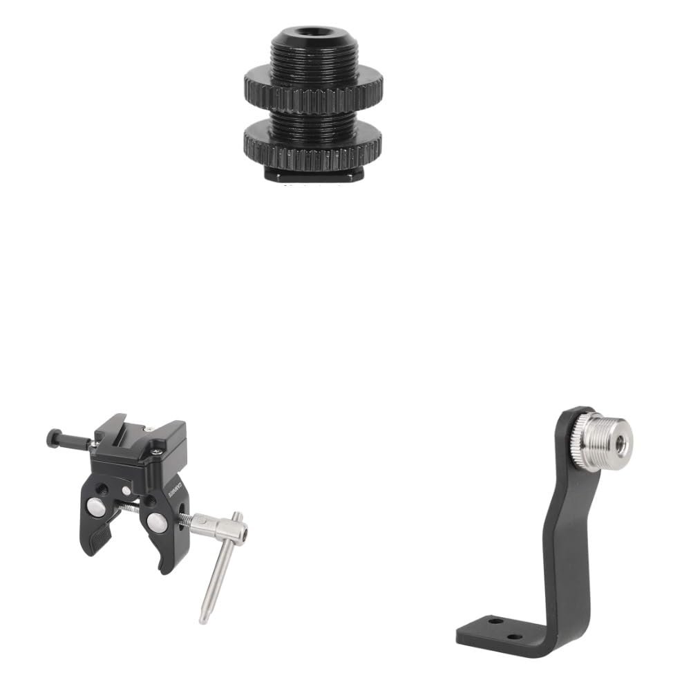 CAMVATE 5/8"-27 Male Threaded Cold Shoe Adapter + 5/8'' Male to 1/4'' Female + Super Crab Clamp V-Lock Mount