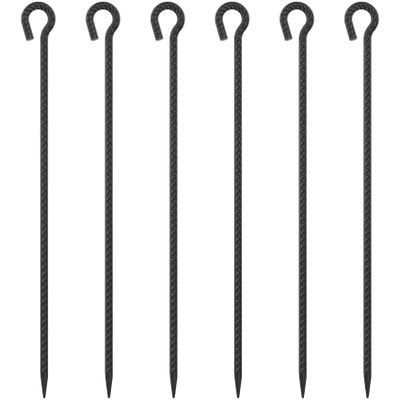 EUOKOK 30 Inch Rebar Stakes 1/2" Diameter 6 Pack, Heavy Duty Steel Ground Anchors with Loop, Extra Long Tree Stakes for Hard Rocky Soil, High Wind Camping Canopy Trampoline, Black