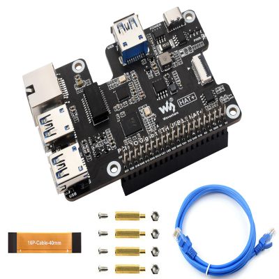 PCIe to Gigabit Ethernet and USB 3.2 Gen1 HAT for Raspberry Pi 5, Extend PCIe Interface to 3X High Speed USB 3.2 Gen1 Ports and 1x Gigabit Ethernet Port, Driver-Free, Plug and Play