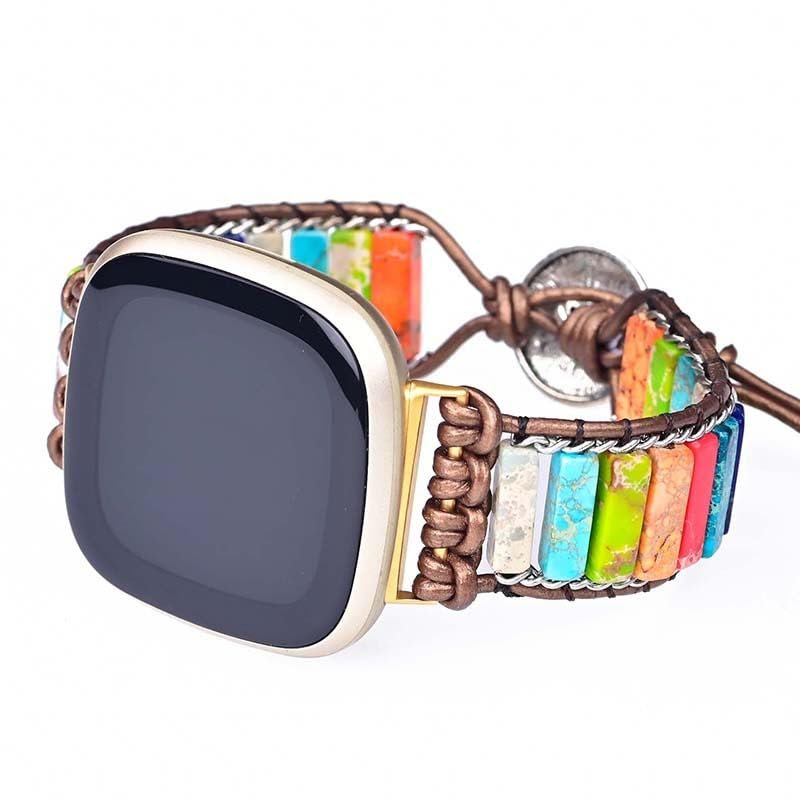 Juaupepo Beaded Boho band Compatible with Fitbit Versa 4/Versa 3/Sense 2/Sense,Women Men Handmade Natural Stone Colorful Jasper Strap for Versa 2 /Versa/Versa Lit (Versa 4-S, 3#)
