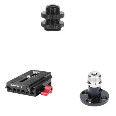 CAMVATE 5/8"-27 Male Threaded Cold Shoe Adapter + Quick Release Base Plate + Microphone Table Mount with 5/8"-27 Thread