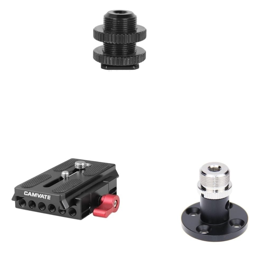 CAMVATE 5/8"-27 Male Threaded Cold Shoe Adapter + Quick Release Base Plate + Microphone Table Mount with 5/8"-27 Thread