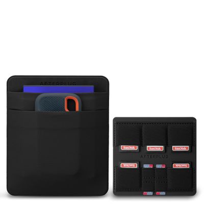 Afterplug Stick On Pouch for External 2.5" HDD with Stick On Holder for SD and Micro SD Card | Black