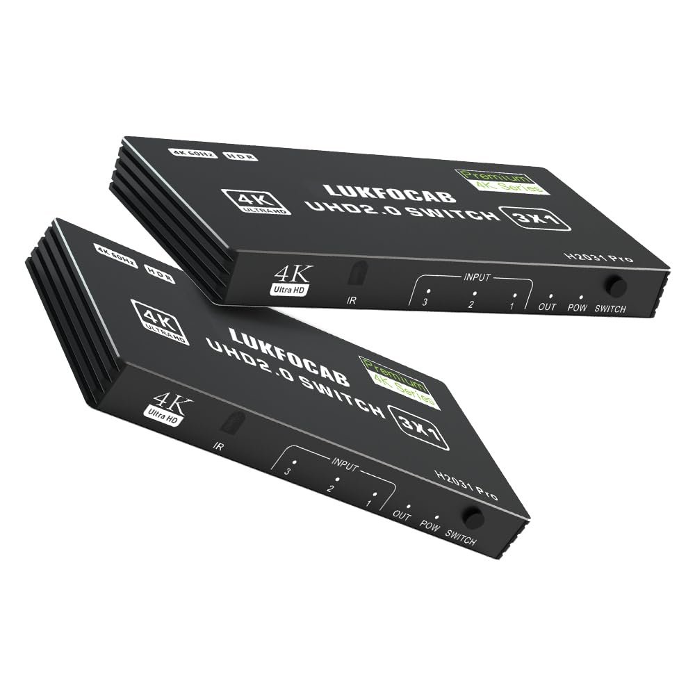 HDMI 2.0 Switch 3 in 1 Out 4K 60Hz, 3 Port HDMI Selector Box with IR Remote Control, Support UHD HDCP 2.2 HDR10 3D 18Gbps, Auto Switch, Compatible with Xbox PS5/4/3 Fire Stick DVD Player PC HDTV