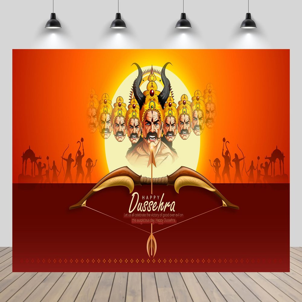 CHNYWORK 7x5ft Happy India Dussehra Festival Backdrop Indian Lord Rama Killing Ravana in Dussehra Navratri Festival Background Indian Religion Hindu Party Dussehra Decorations Photo Booth Props