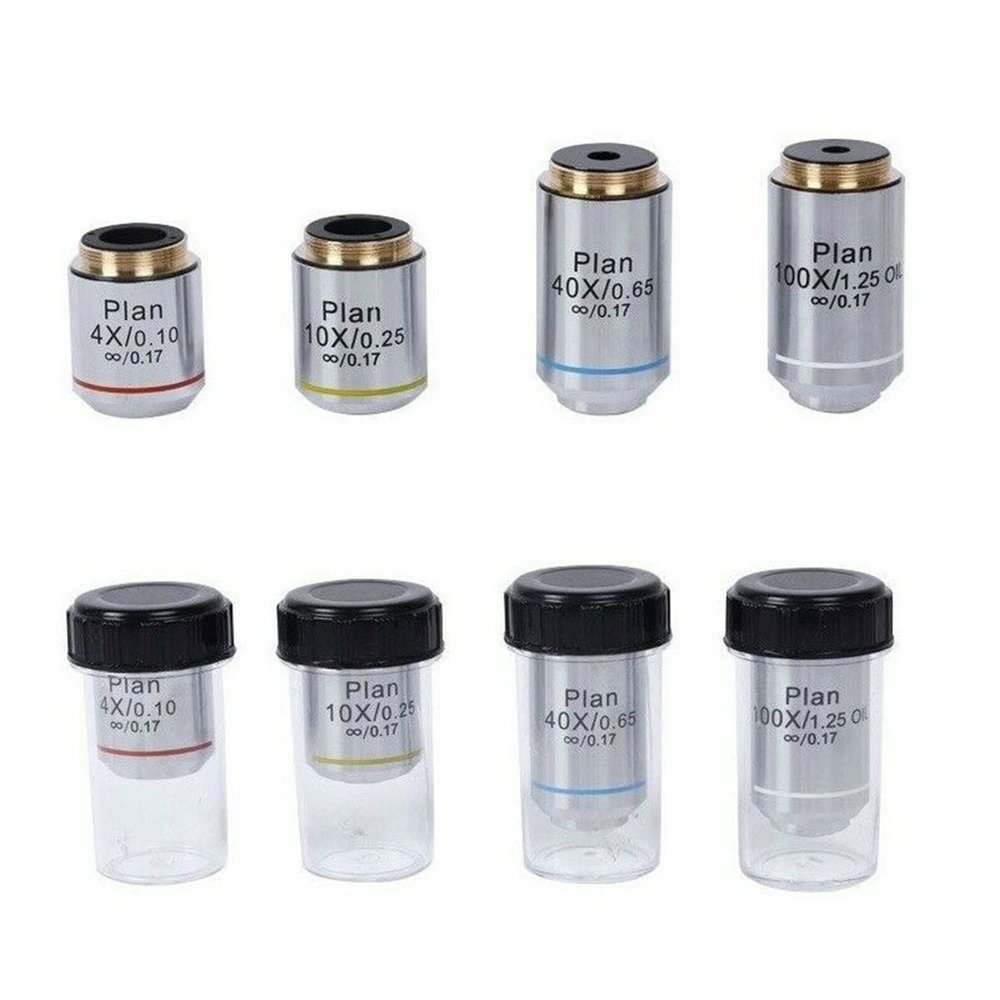 Joebo Microscope Kit 4X 10X 20X 40X 60X 100X Optical Objective Infinity Plan Achromatic Objective Lens for Biological Microscope Microscope Lens Adapters(4 10 20 40 60 100X)