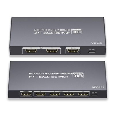 8K HDMI Splitter 1 in 2 Out + 8K HDMI Splitter 1 in 4 Out, Support 8K@60Hz, 4K@120Hz, HDMI 2.1, EDID, HDCP2.3