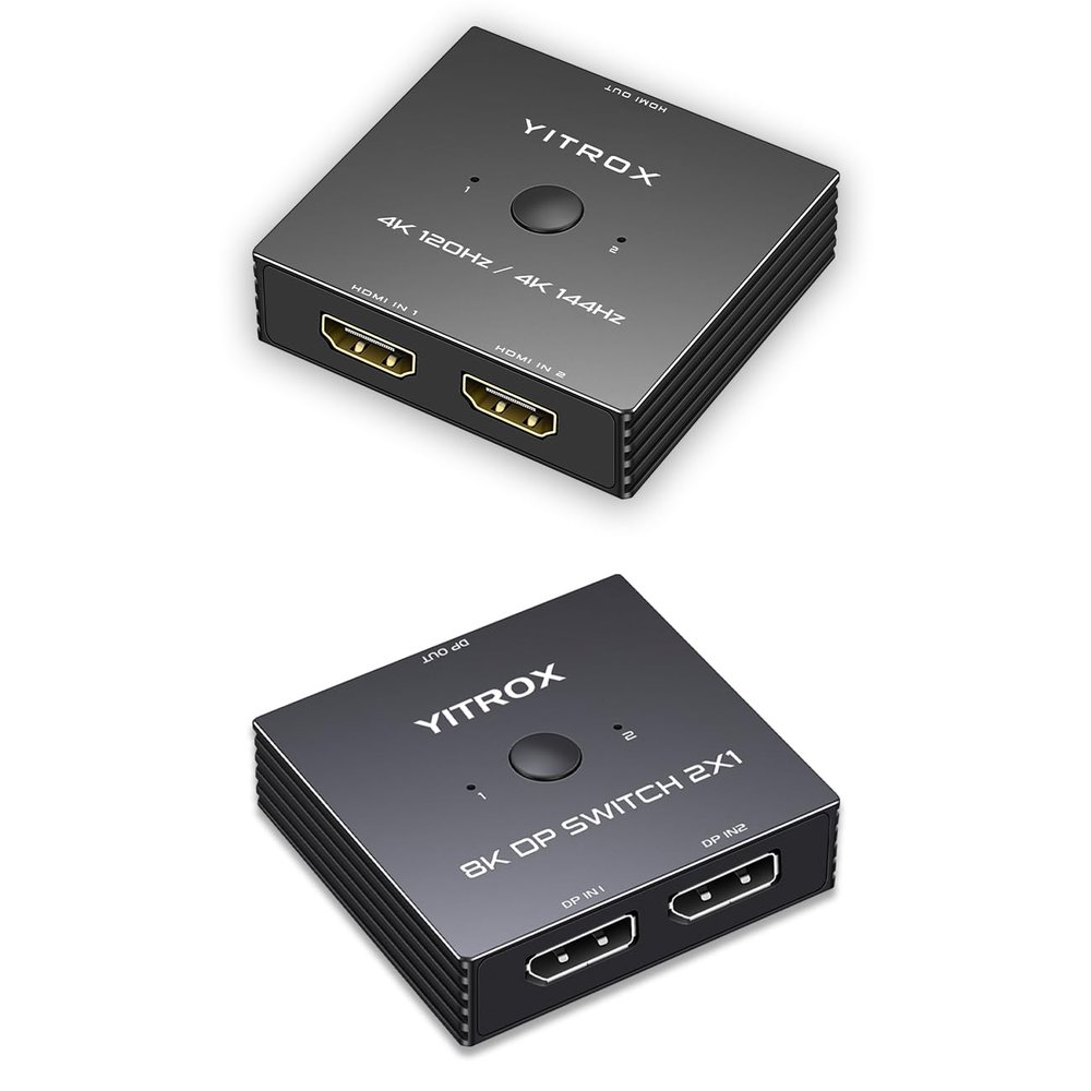 HDMI Switch 4K 120Hz 2 in 1 Out + Displayport Switch 8K 60Hz 2 in 1 Out