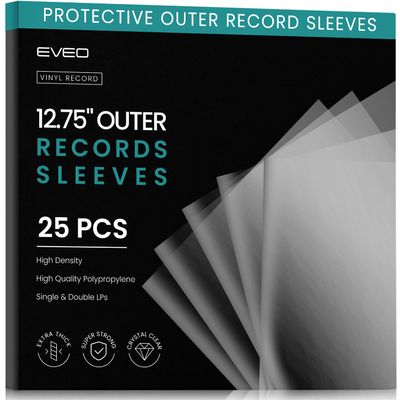 EVEO 25 Vinyl Record Sleeves Outer  Crystal Clear Outer Vinyl Sleeves LP Album Covers 12.75"x12.75" | Perfect Fit Protective 3 Mil Protection for Single & Double LPs - Archival Quality