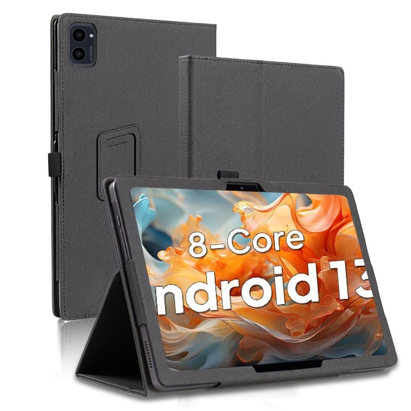 AIJAKO Tablet Case for ApoloSign EM101A 10 inch Tablet, Premium PU Leather Folio Folding Stand Protective Case Cover with Hand Strap Magnet for ApoloSign EM101A 10 inch Tablet, Black, M10FG