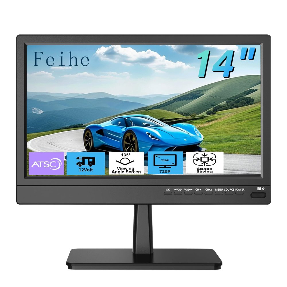 Feihe 14 inch Small Kitchen TVDigital ATSC Tuner, HDMI/USB/TF/Headphone Ports, Remote Control for Kitchen/Bedroom/RV