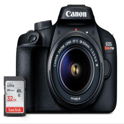 Canon EOS Rebel T100 DSLR Camera with EF-S 18-55mm f/3.5-5.6 III Lens, 18MP APS-C CMOS Sensor, Built-in Wi-Fi, Optical Viewfinder, Impressive Images & Full HD Videos, Includes 32GB SD Card (Renewed)