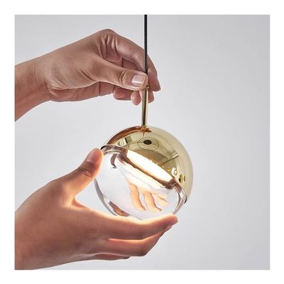 DXYC Post-Modern 3W LED Mini Pendant Light: Mid-Century Spherical Chandelier Fixtures for Dining Room, Kitchen Island - Height Adjustable Ceiling Hanging Lighting(Gold)