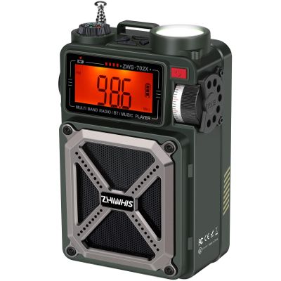 ZHIWHIS Shortwave Radio with Bluetooth, AM/FM/SW/NOAA Weather Emergency Radios, Hand Crank/Solar/4000mAh/SOS/White Noise/Bass/Flashlight/Retro Receiver with Preset, Support USB/TF ZWS-702X