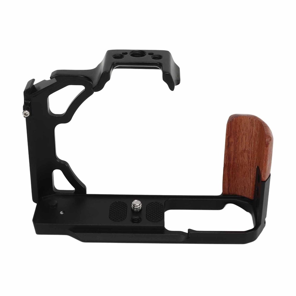 Camera Video Cage, Aluminum Alloy Camera Cage with Wooden Handle, 1/4 Inch 3/8 Inch Screw Hole Cold Shoe Mount, for ZFC