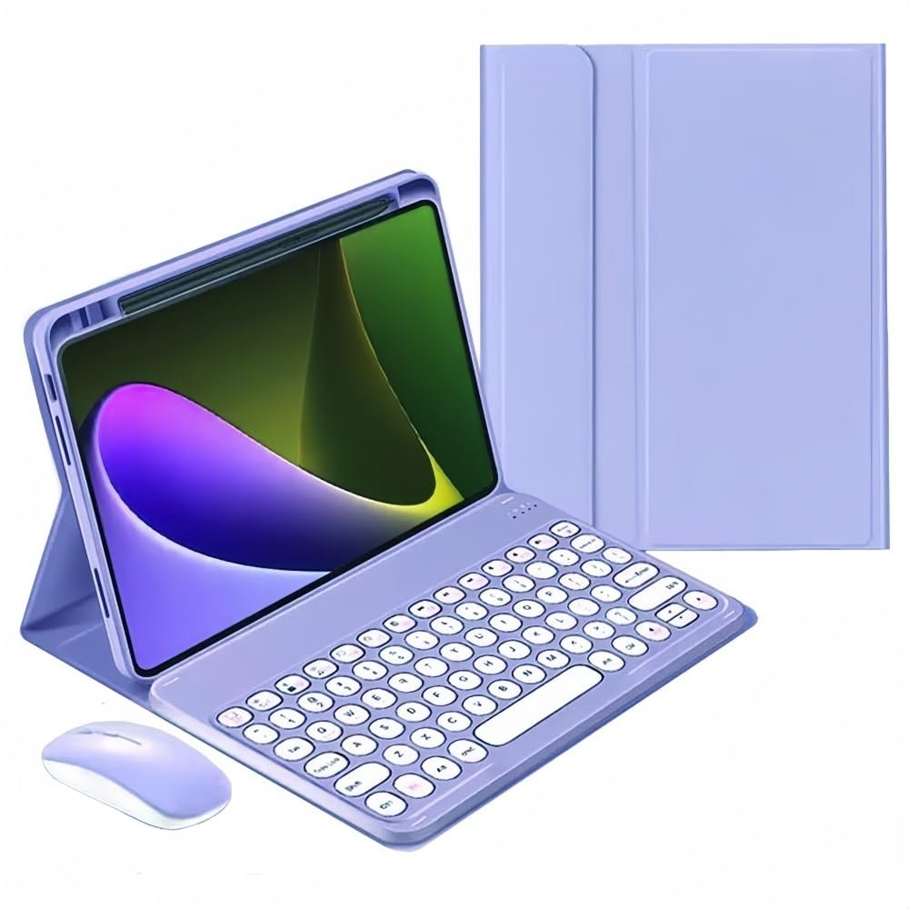 kaidisen Keyboard Case Compatible with iPad Air 11 inch M2 2024 Case with Keyboard and Bluetooth Mouse, Detachable Candy Color Keyboard Cover Round Key,Purple