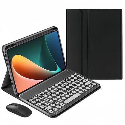 kaidisen Keyboard Case Compatible with iPad Air 11 inch M2 2024 Case with Keyboard and Bluetooth Mouse, Detachable Candy Color Keyboard Cover Round Key,Black+White