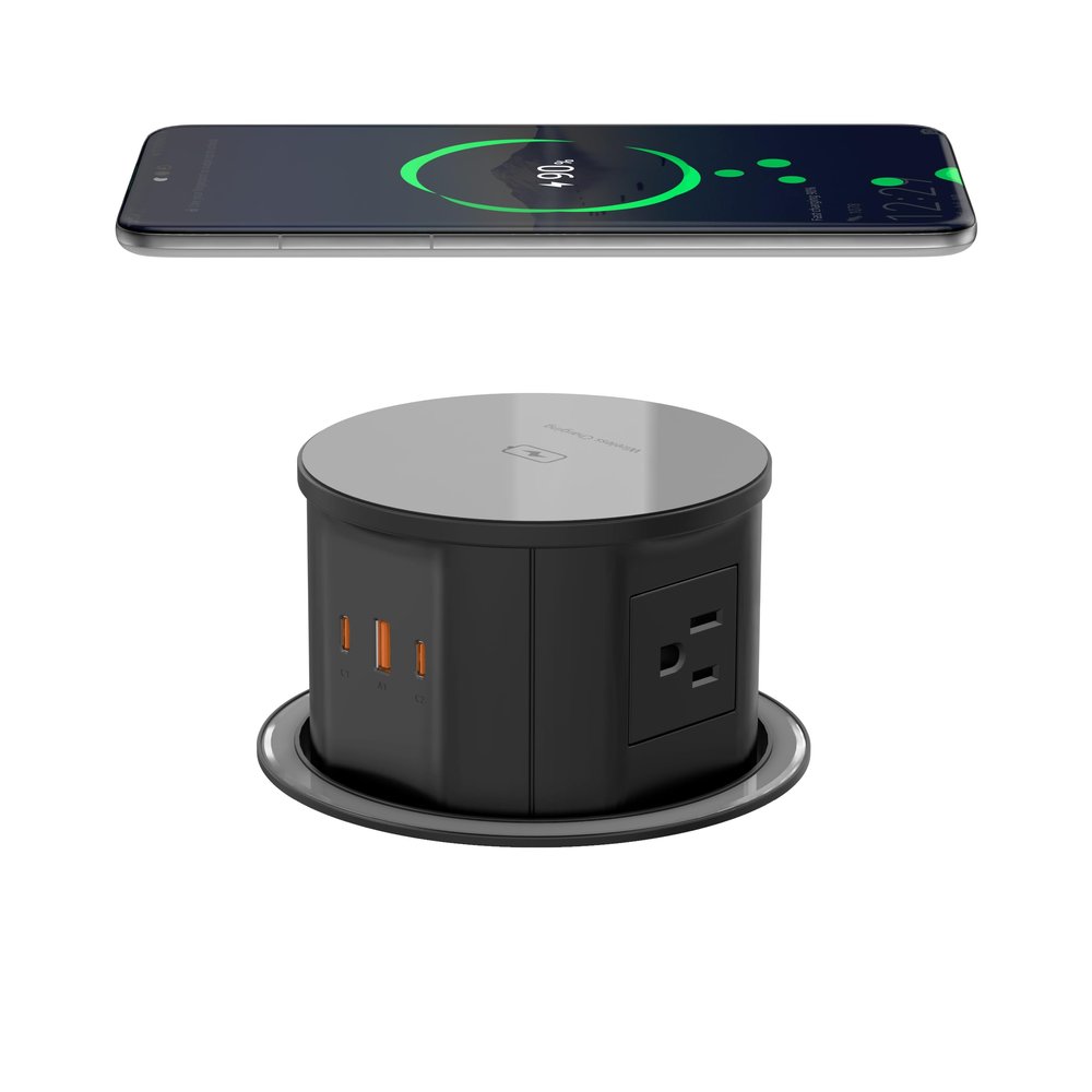 Pop Up Countertop Outlet with 15W Wireless Charger, PD 20W USB-C Ports & 4 AC Outlets, 800J Surge Protection, 4.75 inch Pop Up Receptacle, 6Ft Cord for Home Office(ETL & FCC Listed)