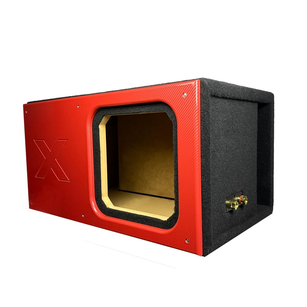 Atrend Made in The USA 12" Enclosure for Kicker Solo X with Red Carbon Fiber Pattern Faceplate | 1" MDF, 3.0 ft Ported, Tuned to 31Hz
