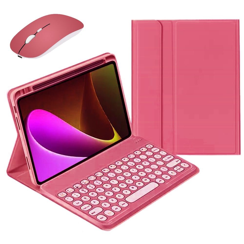 kaidisen Keyboard Case for iPad Pro 11 inch (M5/M4) 2025/2024 Case with Keyboard and Bluetooth Mouse, Detachable Candy Color Keyboard Cover Round Key,Dark Pink