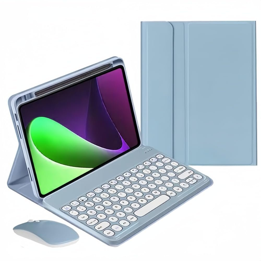 kaidisen Keyboard Case for iPad Pro 13 inch (M5/M4) 2025/2024 Case with Keyboard and Bluetooth Mouse, Detachable Candy Color Keyboard Cover Round Key,Mist Blue