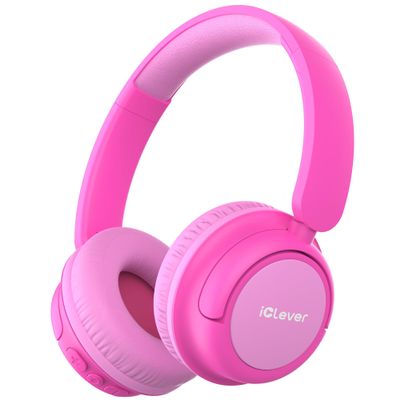 iClever BTH22 Kids Bluetooth Headphones, 60H Play Time, USB C Fast Charging, Bluetooth 5.4, AUX Cord,Safe Volume 74/85 dBA,Over Ear Kids Headphones Wireless for iPad/Tablet/Travel/School, Bright Pink