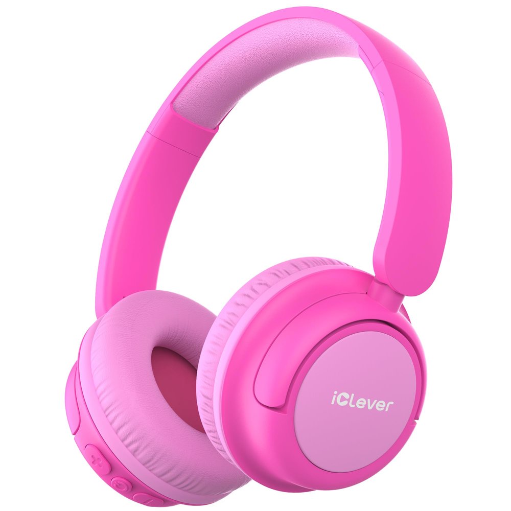 iClever BTH22 Kids Bluetooth Headphones, 60H Play Time, USB C Fast Charging, Bluetooth 5.4, AUX Cord,Safe Volume 74/85 dBA,Over Ear Kids Headphones Wireless for iPad/Tablet/Travel/School, Bright Pink