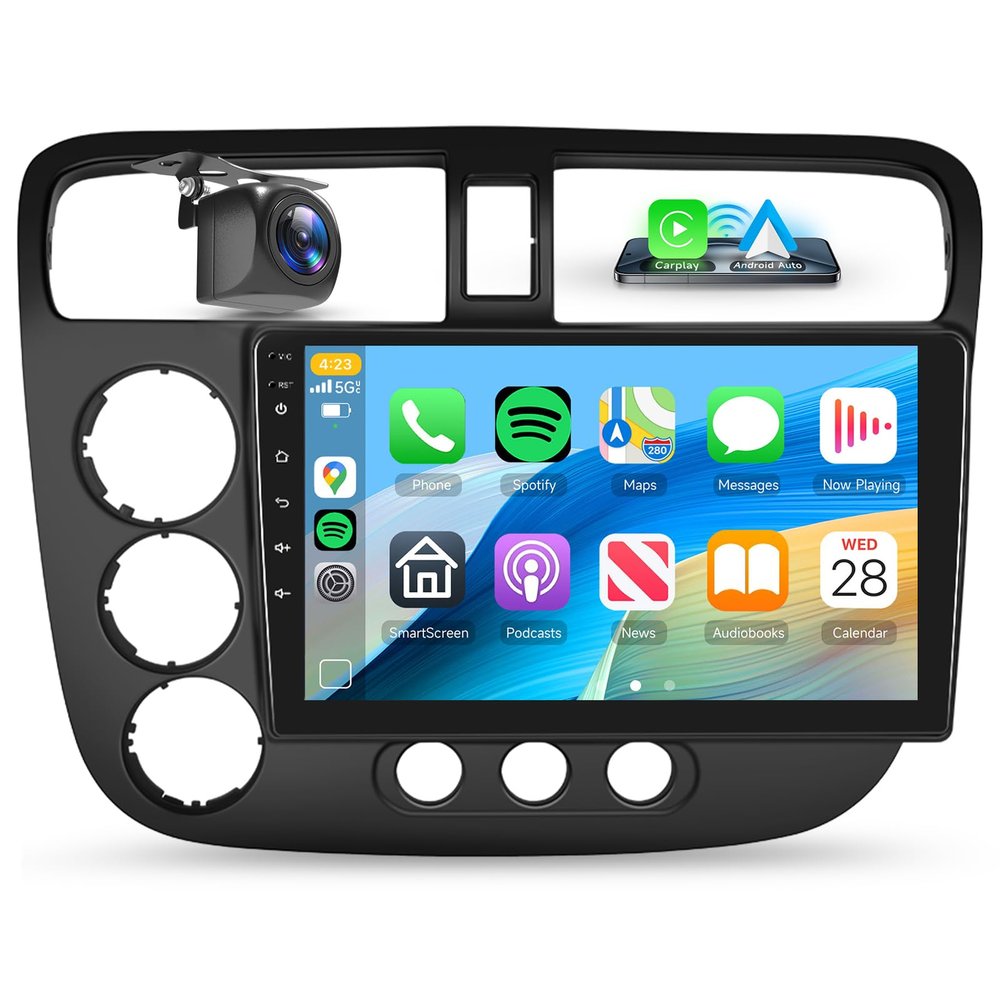 2+64G for Honda Civic 2001-2005 Car Radio Android 13 Wireless Carplay/Android Auto Car Stereo 9Inch Touch Screen GPS Navigation WiFi Bluetooth FM/RDS Mirror Link SWC Backup Camera