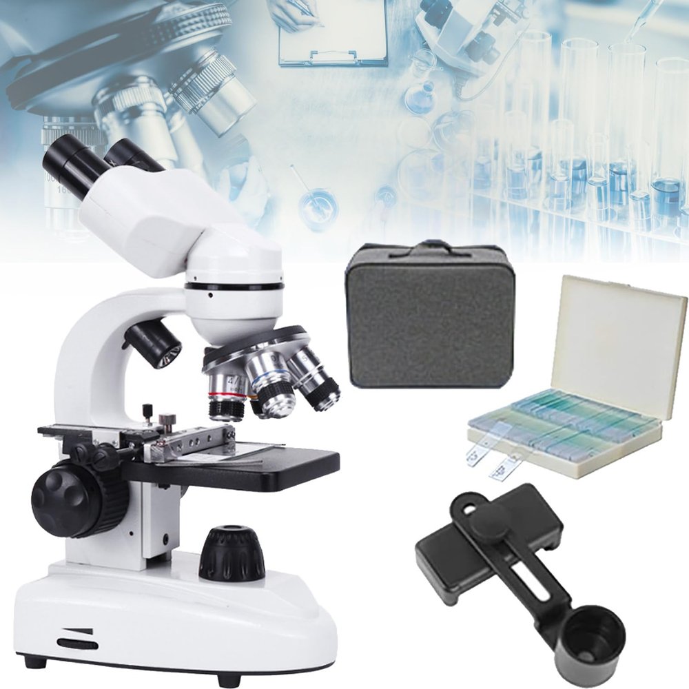 Binocular Biological Microscope, Dual LED Illumination, Professional Binocular Microscope Set, with 10 Specimens for Educational Student Adults Science Experiment,30000X