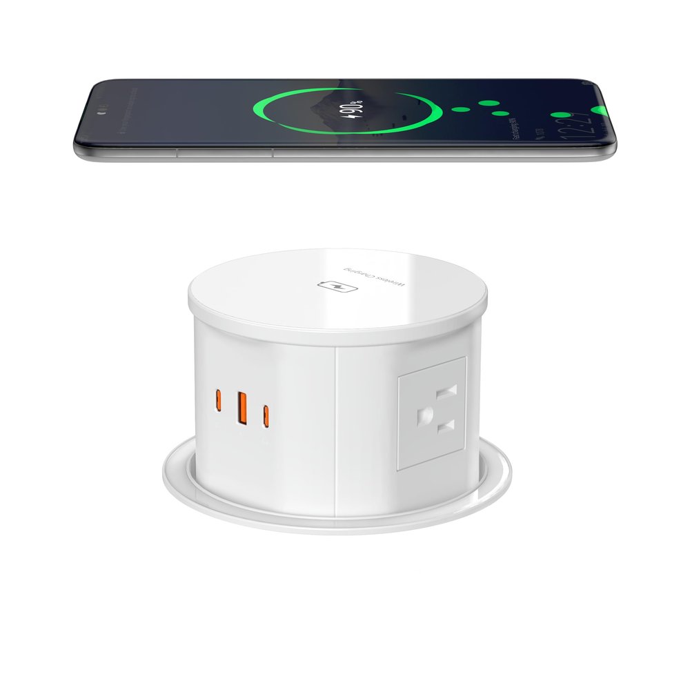 Pop Up Countertop Outlet with 15W Wireless Charger, PD 20W USB-C Ports & 4 AC Outlets, 800J Surge Protection, 4.75 inch Pop Up Receptacle, 6Ft Cord for Home Office(ETL & FCC Listed)