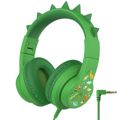 iClever Kids Headphones for School Travel, Safe Volume 85dBA, Stereo Sound Over-Ear for Kid, Foldable 3.5mm Wired Dinosaur Headphones for iPad Computer, HS19S
