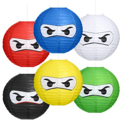 Glooglitter 6 Pcs Ninja Themed Paper Lanterns 12 Inch Ninja Birthday Party Hanging Paper Lanterns for Boys Girls Adults Birthday Party Baby Shower Decoration