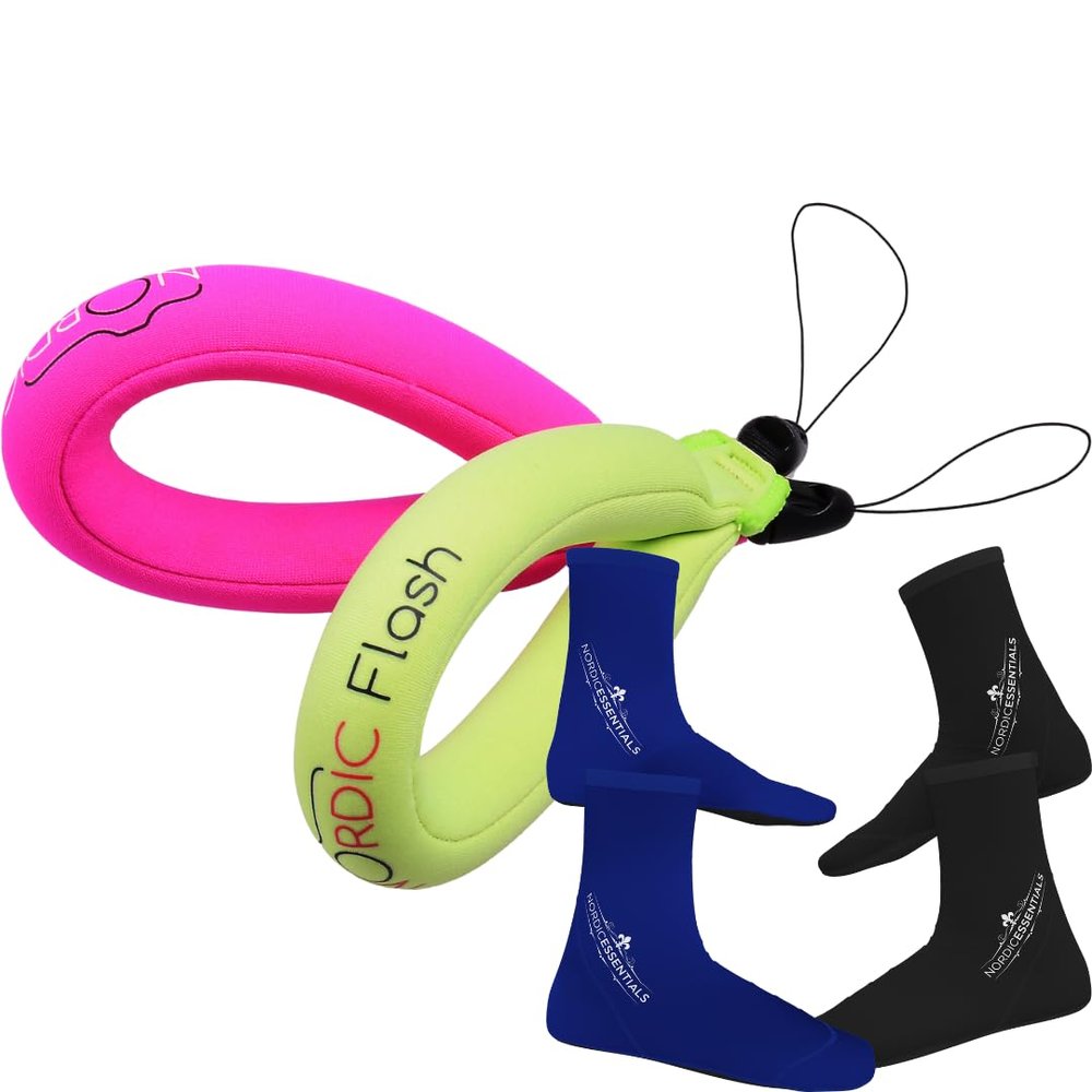 Camera Floats 2p Pink Green Bundle with Beach Socks 2p S - Black Blue