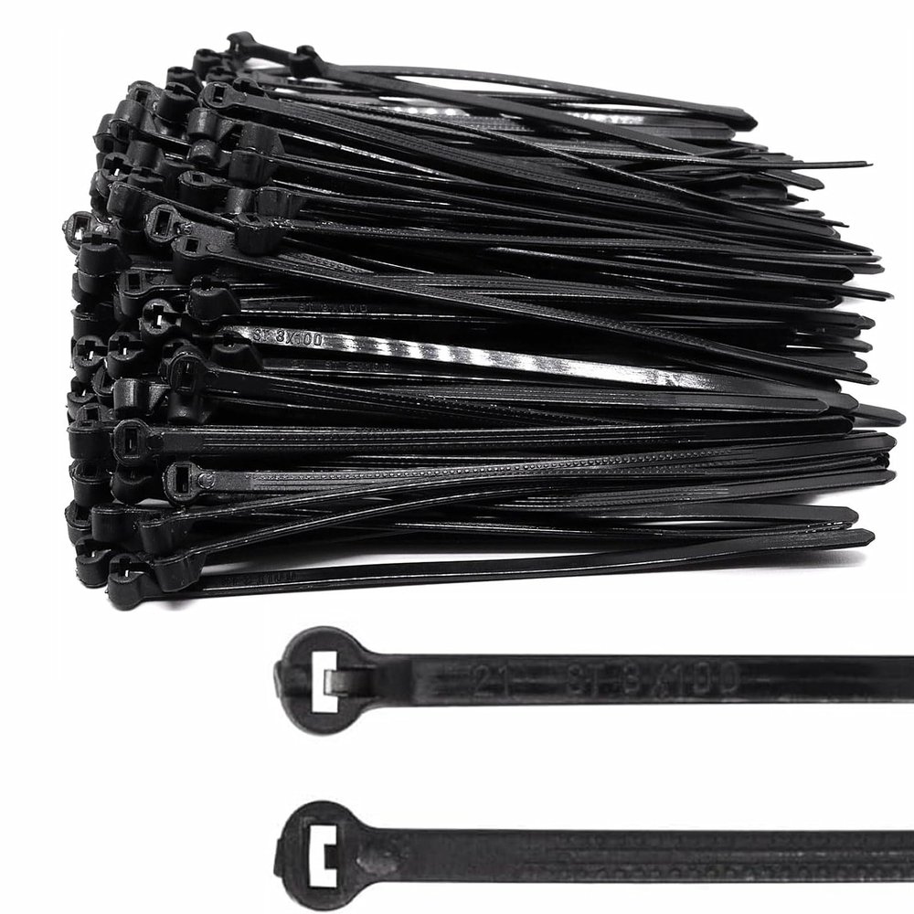 BUXIMN 150pcs Push Mount Zip Ties 4 inch, Self Locking Straps Cable Zip Tie with Stainless Steel Metal Tooth Locking Device Heavy Duty Nylon Zip Tie Clips (4", Black)