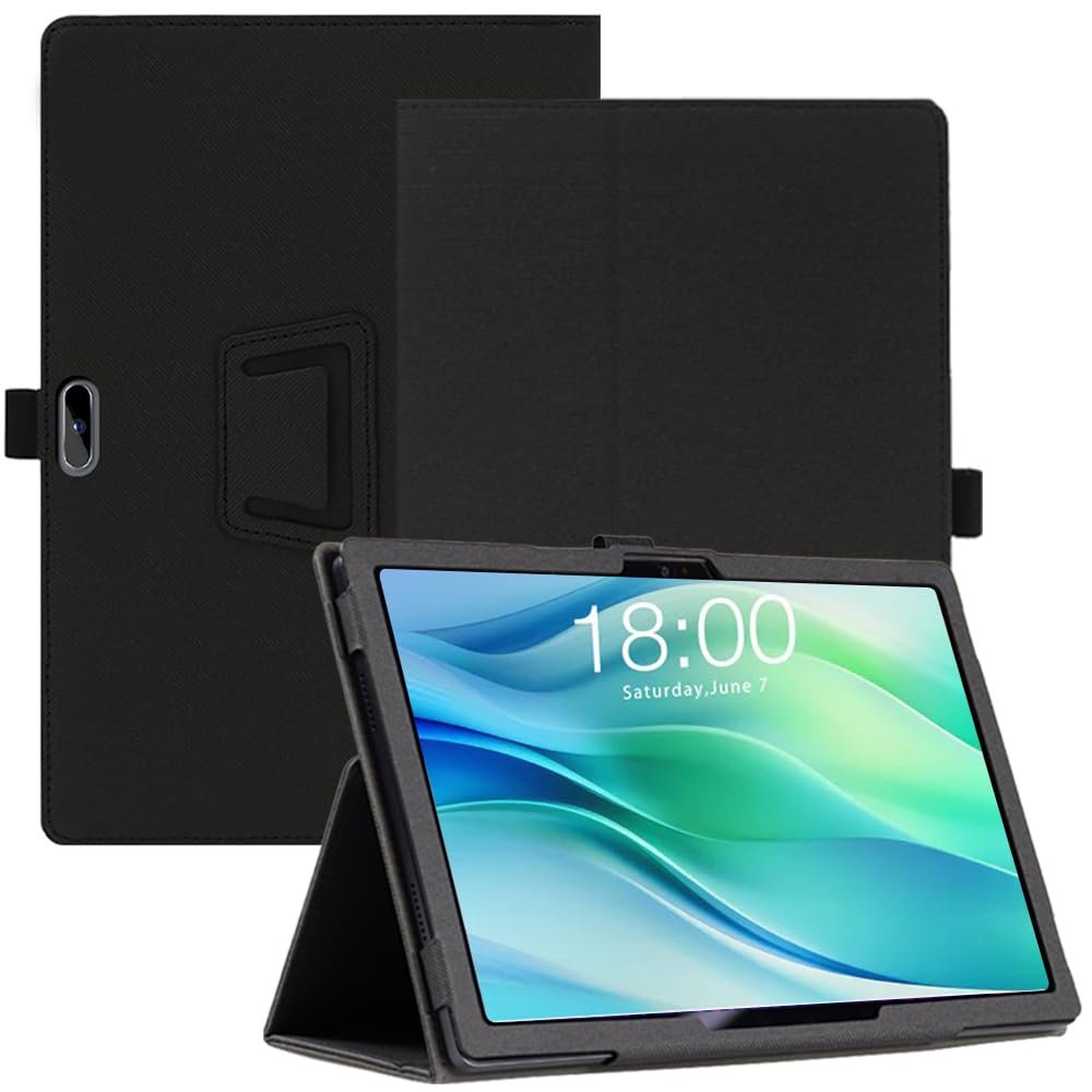 AIJAKO Tablet Case for PRITOM M10 10 inch Tablet, Premium PU Leather Folio Folding Stand Protective Case Cover with Hand Strap Magnet for PRITOM M10 10 inch Tablet, Black, M10FG