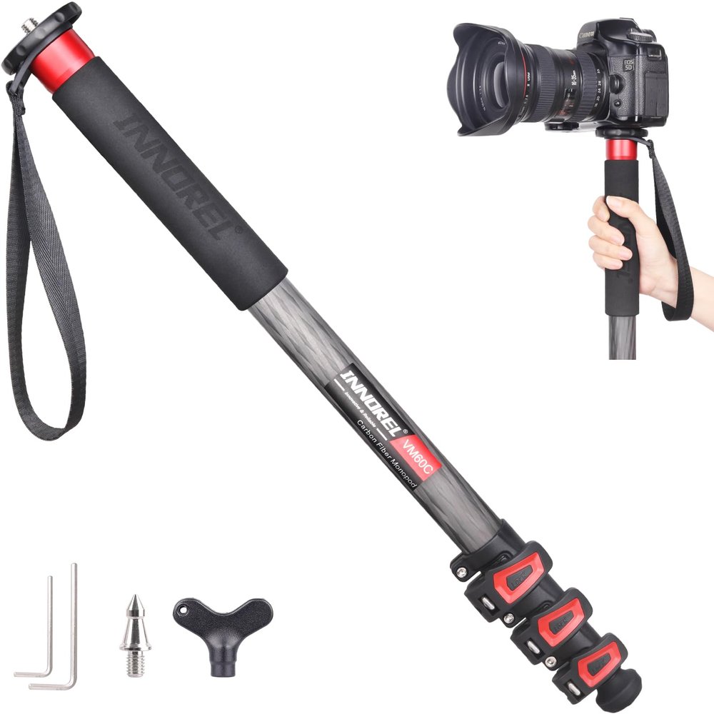 Camera Monopod INNOREL VM60C Carbon Fiber Portable Compact Lightweight Travel Monopod with Fast Flip Lock for Canon Nikon Sony DSLR Camera Video Camcorder Photography Load 22lbs/10kg Height 63in/160cm
