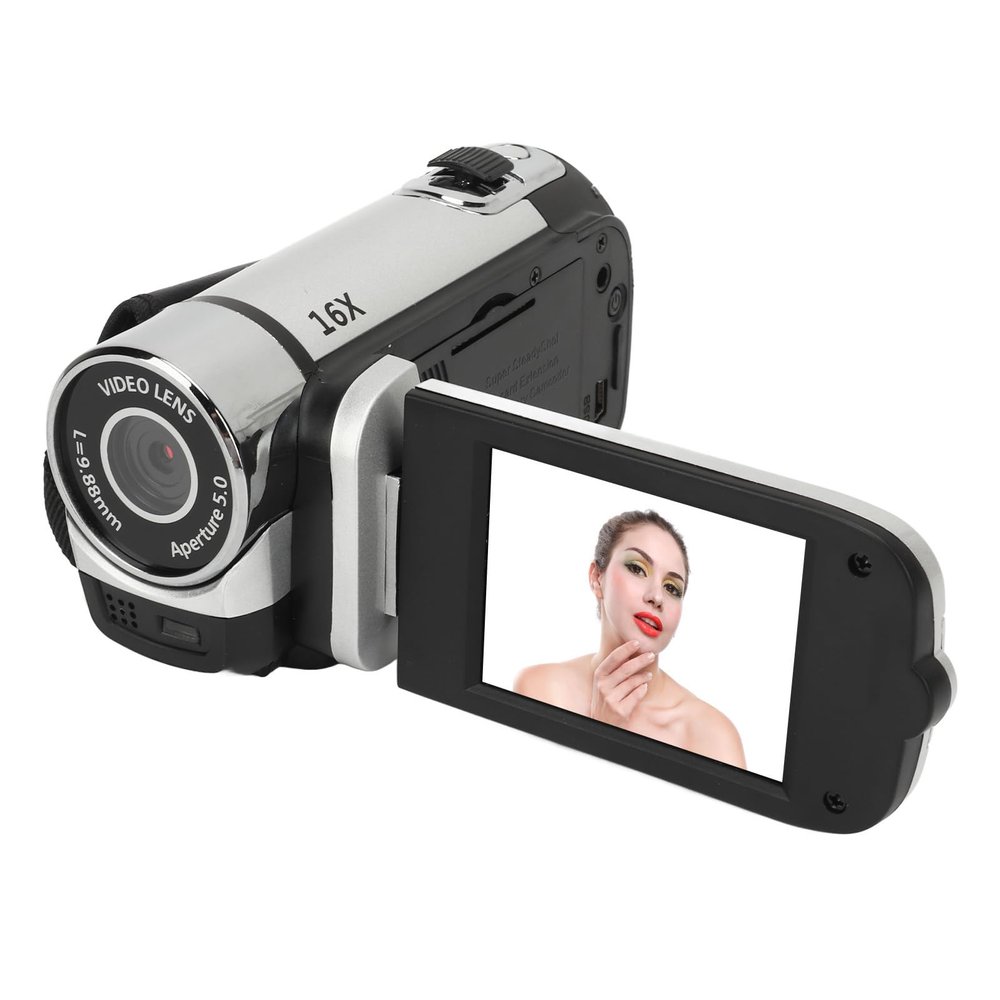 1080PDigital Camera, 16MP Camcorder with 2.4 Inch Rotatable Screen, 16X Zoom HD Video Recorder with Fill Light, Video Camera Built in Battery (Silver)