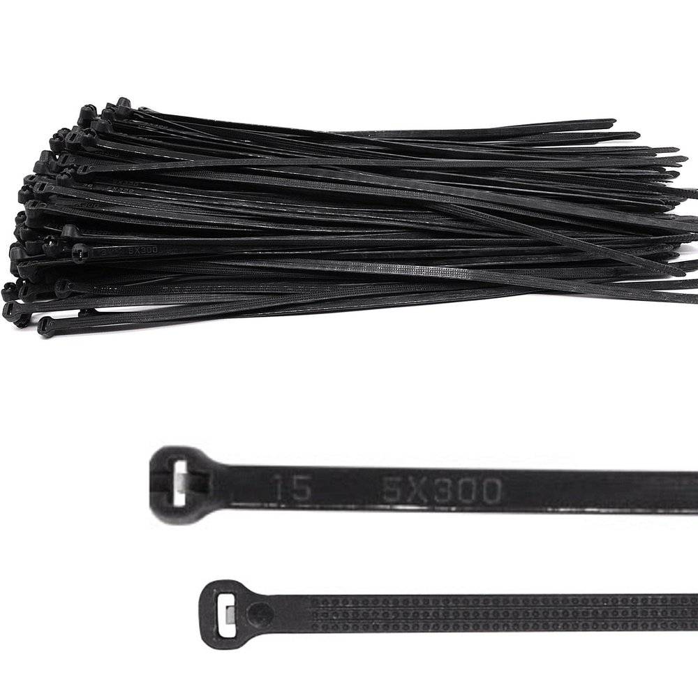 BUXIMN 150pcs Push Mount Zip Ties 12 inch, Self Locking Straps Cable Zip Tie with Stainless Steel Metal Tooth Locking Device Heavy Duty Nylon Zip Tie Clips (12", Black)