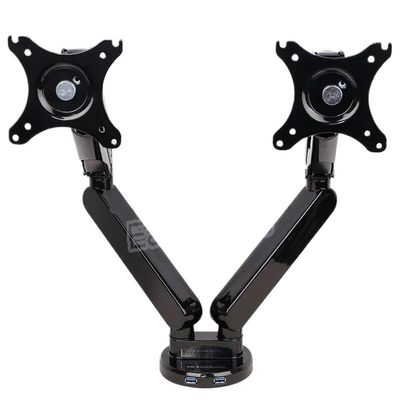 CUFTOBJM Q5D Gas Spring Desktop 10-27 Inch Dual Monitor Stand Mounting Arm Monitor Stand with 2 USB Ports, Each Head Holds 2-9kg