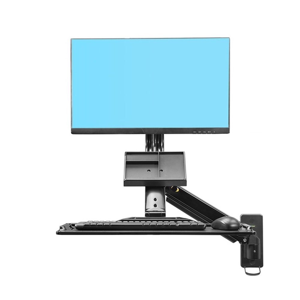 WPTGODGB D32 MB32 Computer Sit-Stand Workstation Wall Mount Lift Monitor Stand with Keyboard Gas Spring(Black)