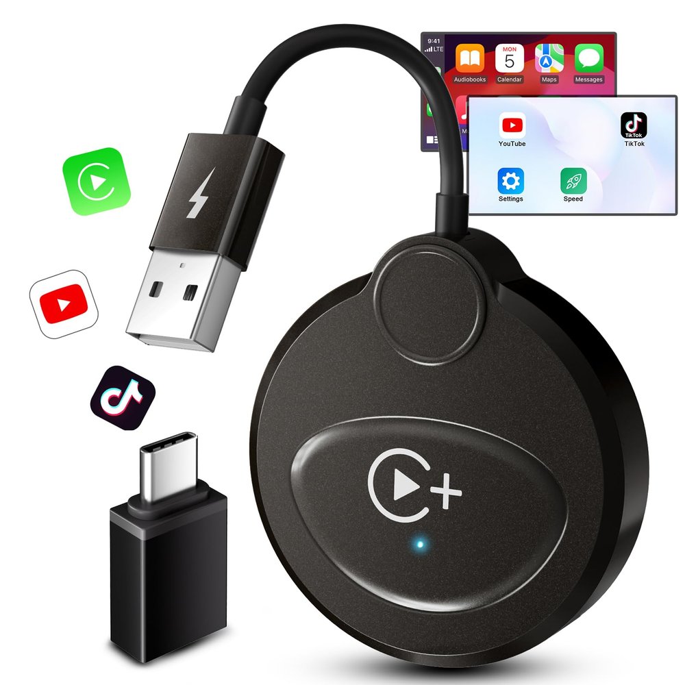Anytrox Wireless Carplay Adapter Built in YouTube Net-Flix,Carplay Wireless for Wired Car Play to Wire-Less Support YouTube Net-Flix Tiktok Video Play,Easy Plug and Play_Golden