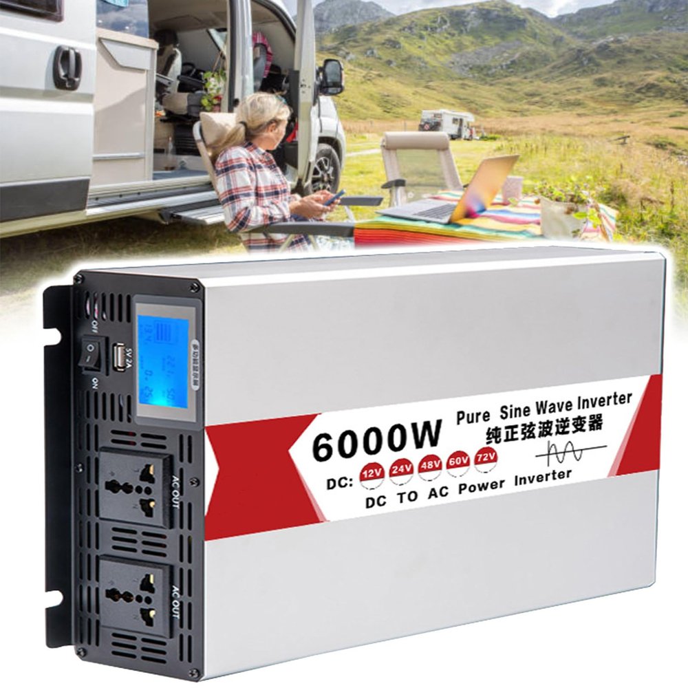 Eastnmythet Inverter 6000W Pure Sine Wave with Dual Sockets & LCD Display & USB Ports, DC to AC Power Inverter for Truck Camping Travel Outdoor,12V to 110V