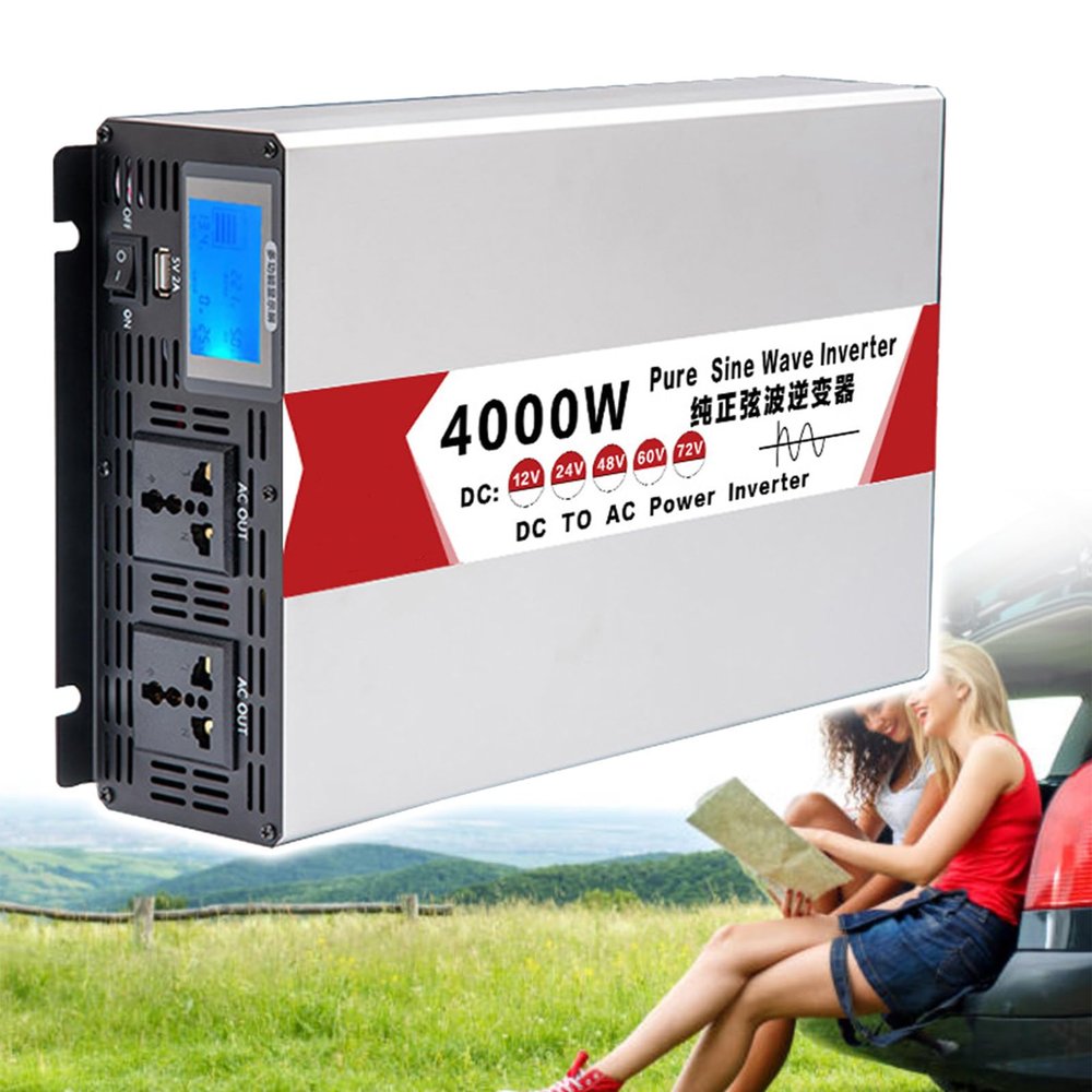 Voltage Converter Pure Sine Wave Inverter 4000W, DC 12V 24V 48V 60V to AC 110V/220V Car Power Inverter for Camping Motorhome Trip,12V to 110V