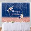 Ayayiya Navy Rose Gold Happy Birthday Backdrop for Girls Women Shining Dots Blush Pink Glitter Bokeh Photo Background Navy Blue Pink Floral Birthday Party Decorations Banner Photoshoot Props 7x5ft view 2