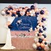 Ayayiya Navy Rose Gold Happy Birthday Backdrop for Girls Women Shining Dots Blush Pink Glitter Bokeh Photo Background Navy Blue Pink Floral Birthday Party Decorations Banner Photoshoot Props 7x5ft view 3