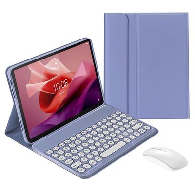 QYiiD Keyboard Case with Mouse for Lenovo Tab P11 2nd Gen11.5 (TB350FU / TB350XU) 2023, Cute Round Key Detachable Wireless Keyboard & & PU Folio Stand Cover Case for Lenovo Tab P11 2nd Gen, Purple