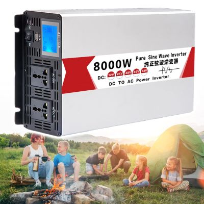 8000W Camping Power Inverter with LCD Display & Dual Sockets, DC 12V 24V 48V 60V to AC 110V 220V Voltage Converter for Home/RV/Truck/Car,48V to 220V