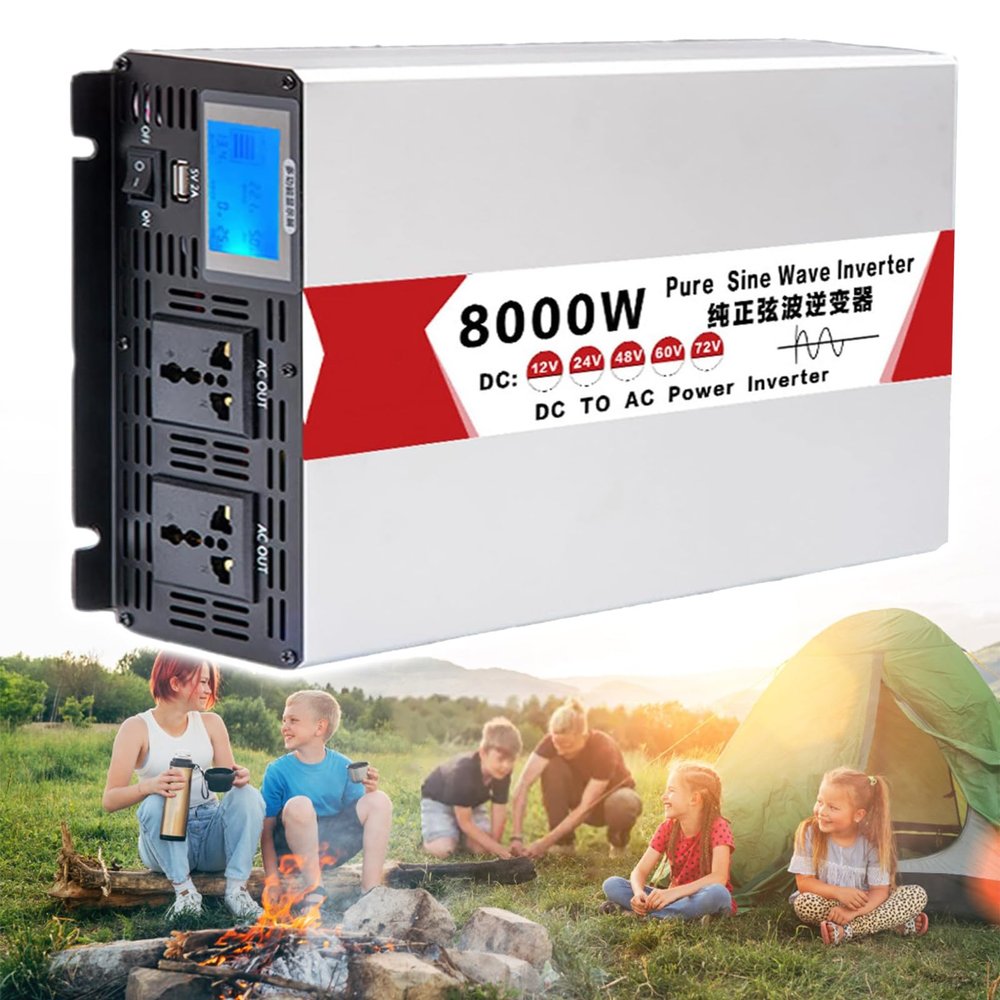8000W Camping Power Inverter with LCD Display & Dual Sockets, DC 12V 24V 48V 60V to AC 110V 220V Voltage Converter for Home/RV/Truck/Car,48V to 220V