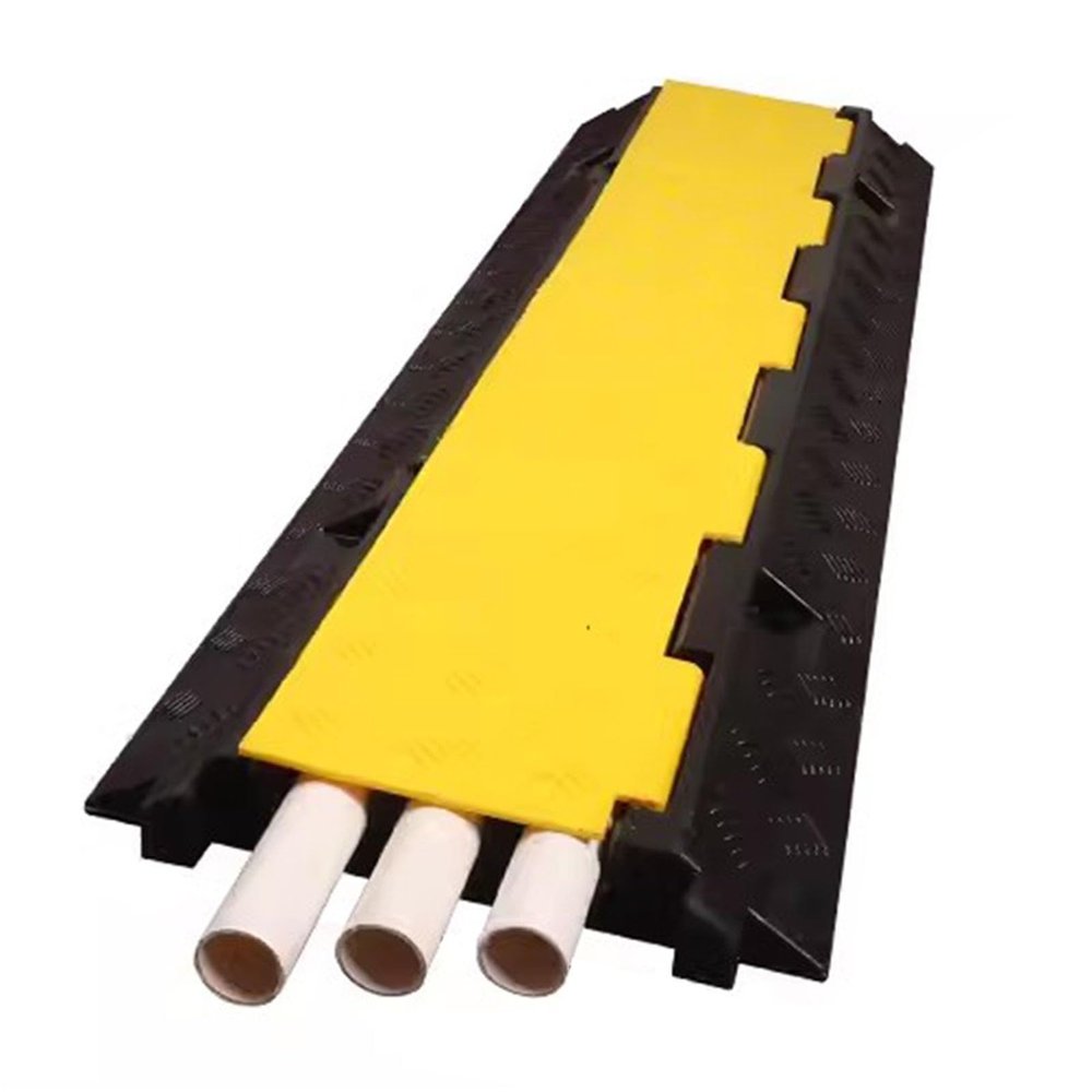 Cable Protector Ramp Rubber 3-Channel Cable Ramp, Heavy Load 11000lb Shaft Capacity, Speed Bumps, Hoses, Wires, Ramp Protectors