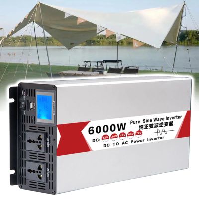 Eastnmythet Power Inverter 6000W Pure Sine Wave DC 12V/24V/48V to AC 110V 220V, with Dual Sockets, for Truck Camping Travel Outdoor,60V to 110V
